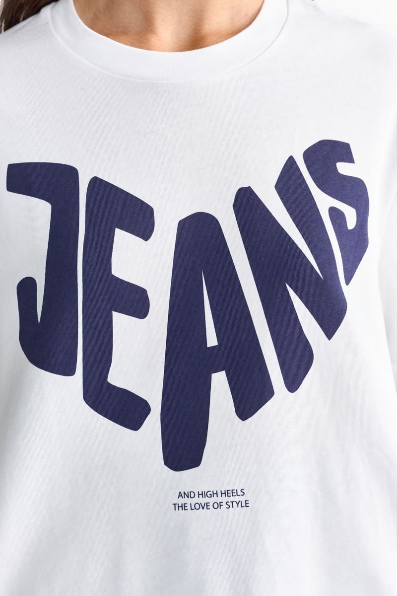 Gentle Fit T-Shirt with Jeans Print