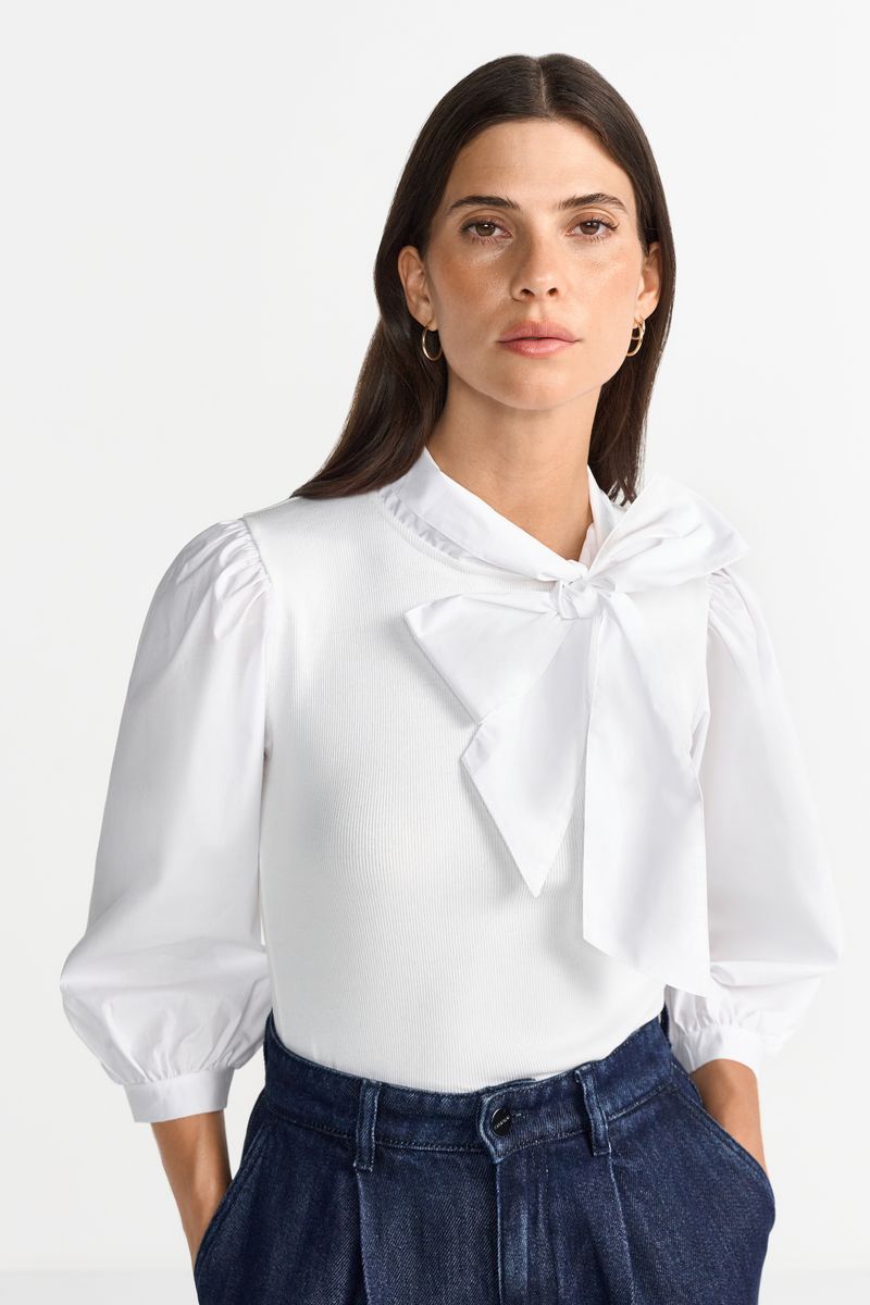 Mat Mix Blouse with Bow