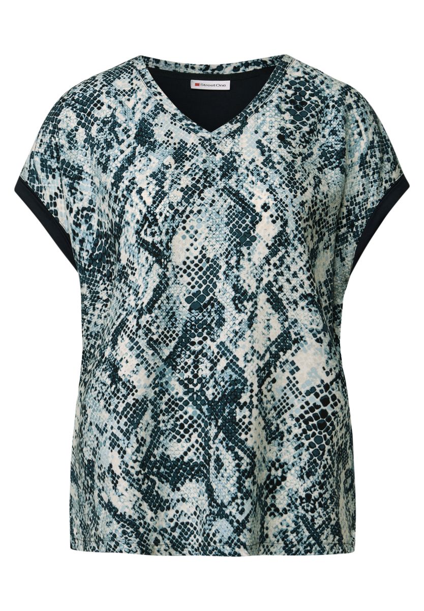 V-Neck Shirt mit Snake Print