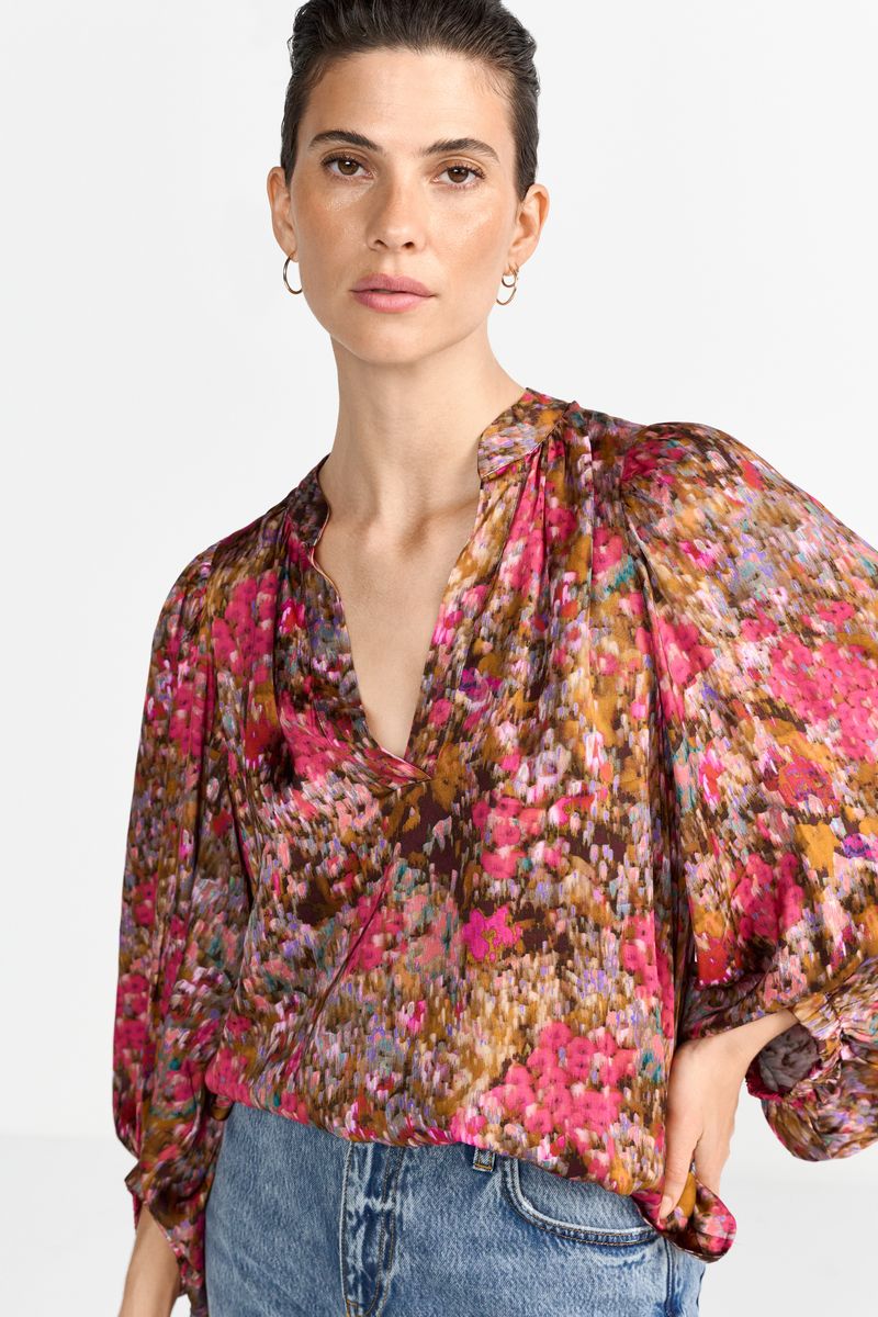 Printed V-Neck Blouse