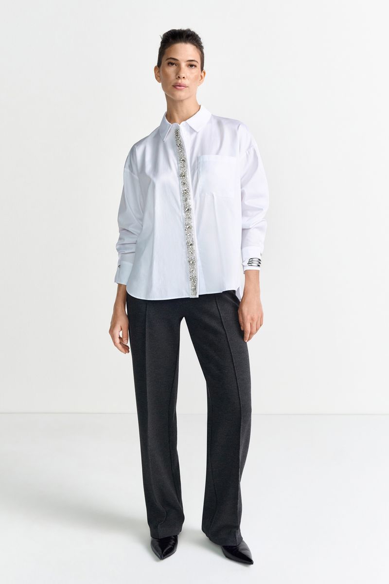 Cotton Blouse with Rhinestones