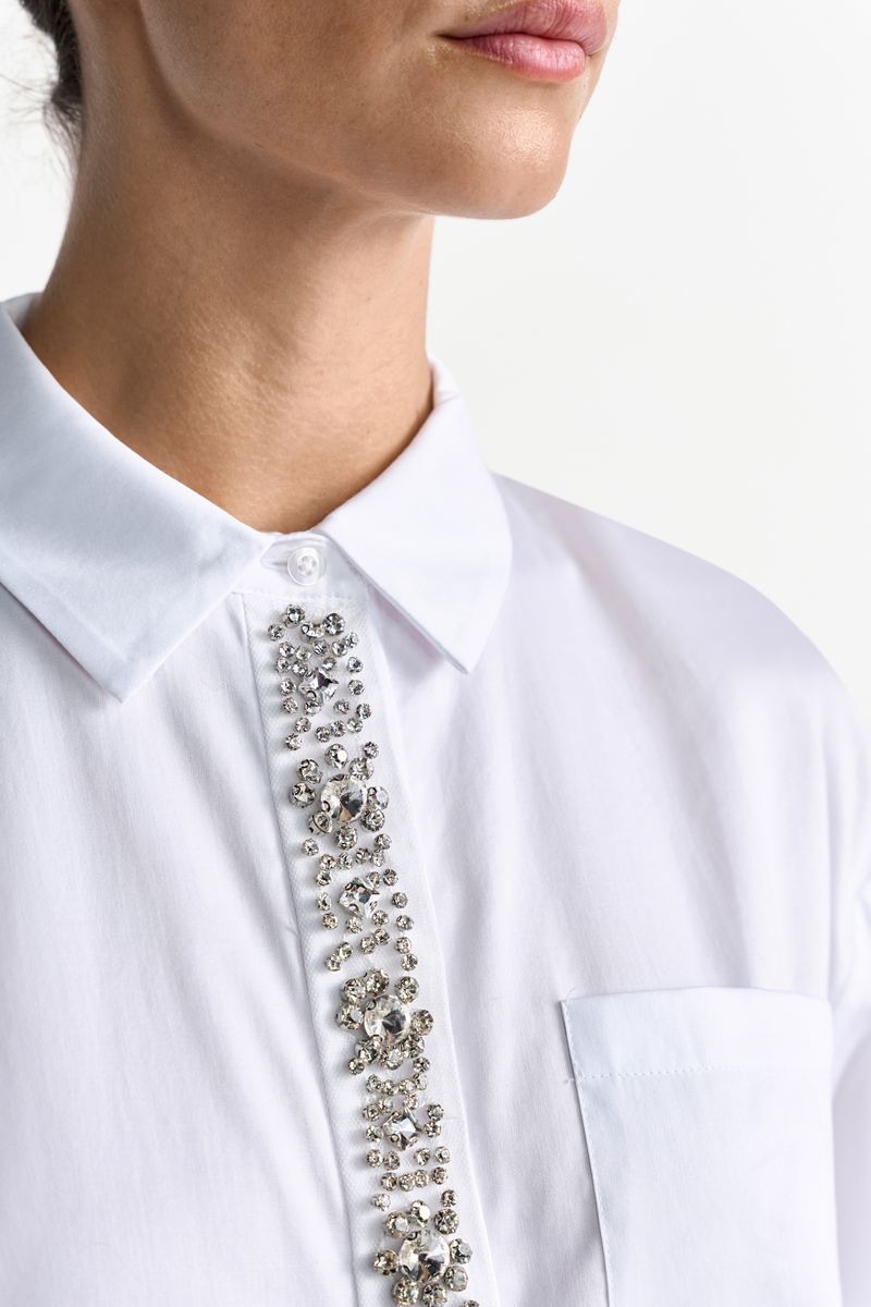 Cotton Blouse with Rhinestones