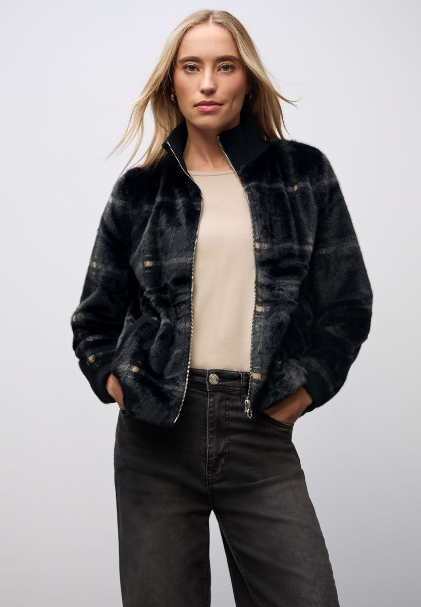 Karierte Fake Fur Jacke