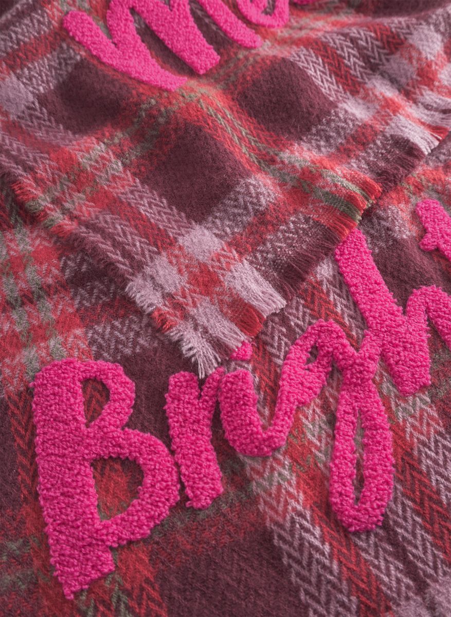 Schal aus softem Acryl mit Karogrund und BRIGHT-Stickerei