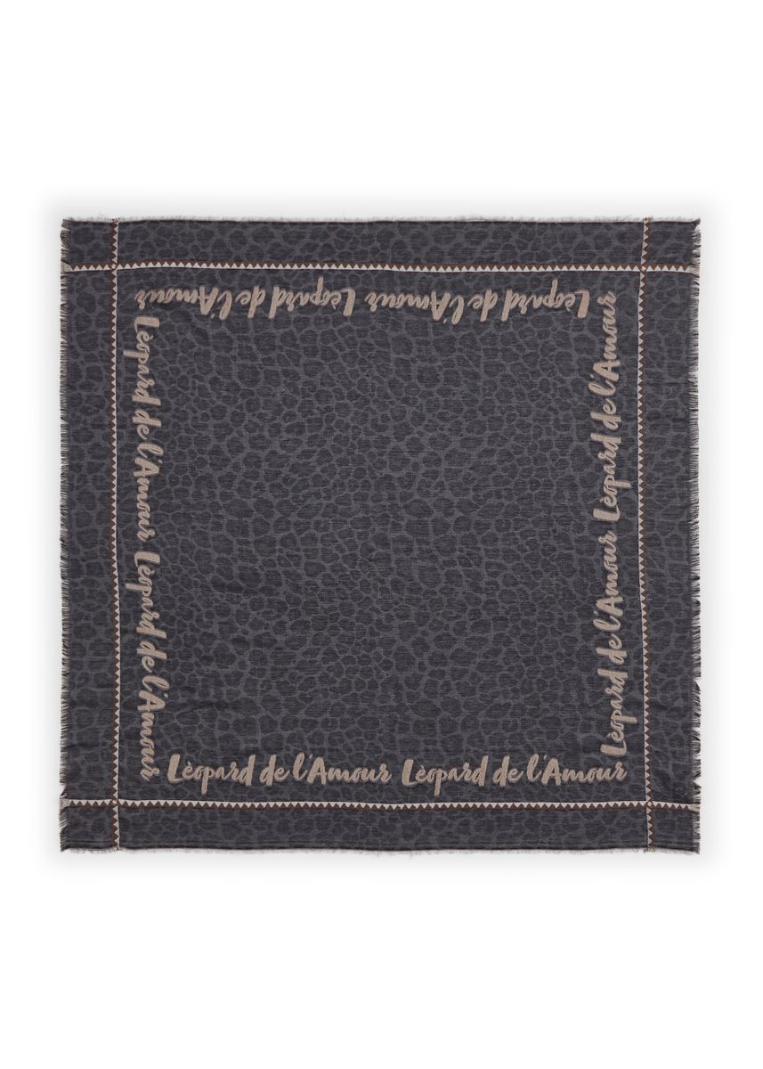 Jacquard Tuch aus Woll-Baumwoll-Mischung mit Leomuster und Schriftzug