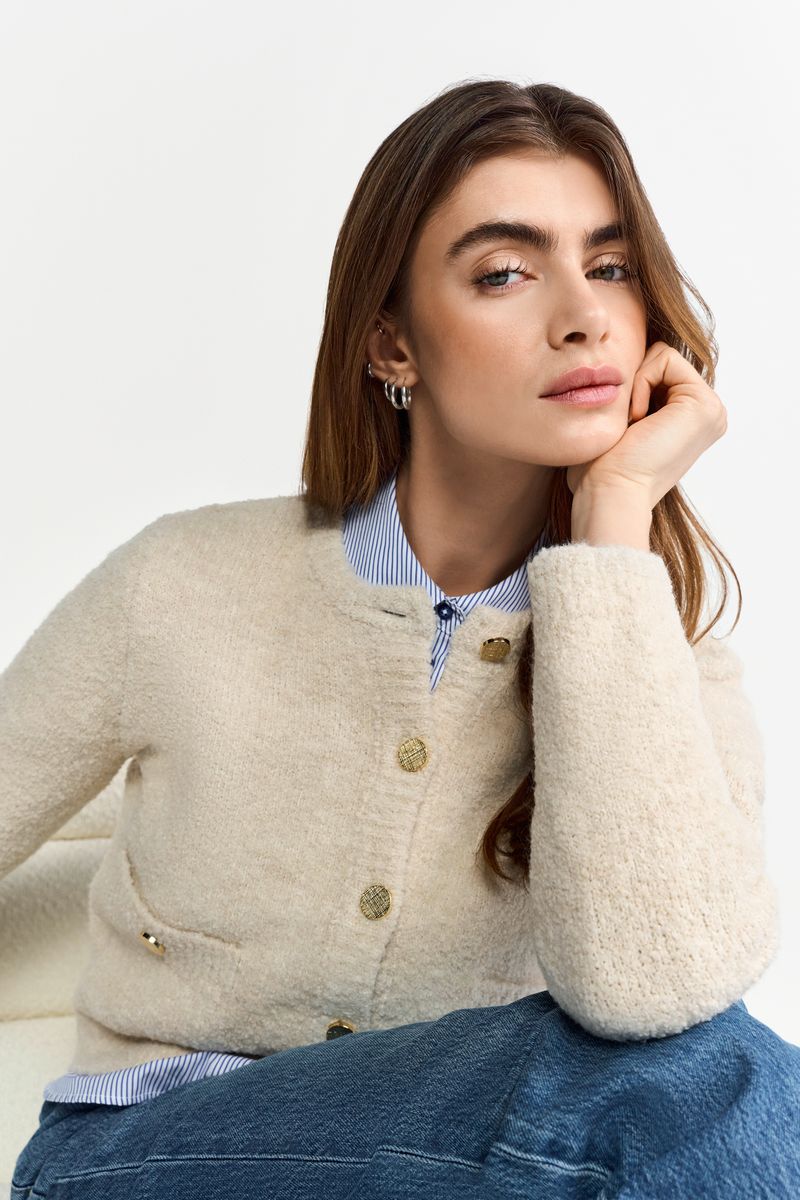 Crew-Neck Cardigan Bouclé