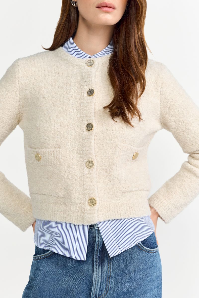 Crew-Neck Cardigan Bouclé