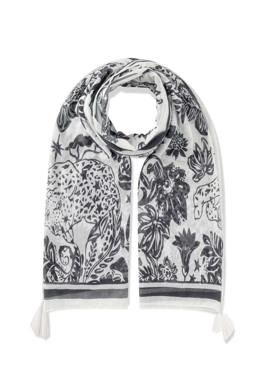 Schal aus reiner Baumwolle mit Dschungel-Motiven