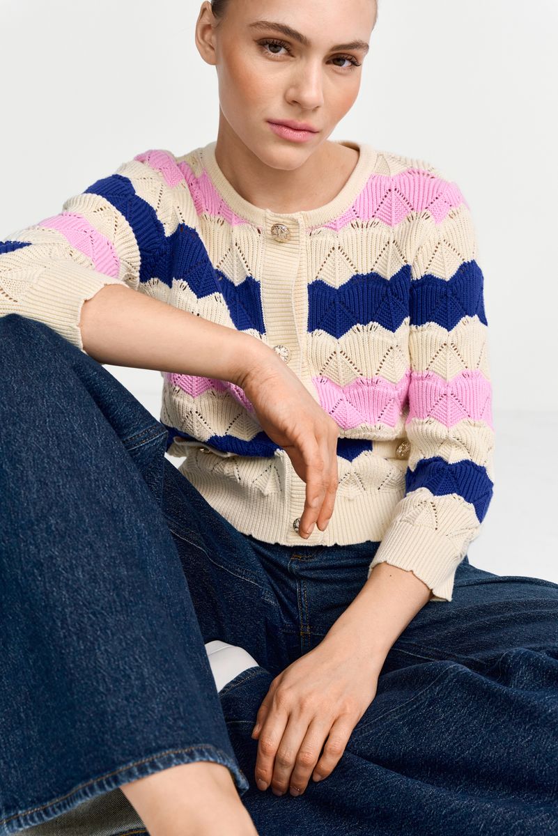 Striped Cardigan Ajour