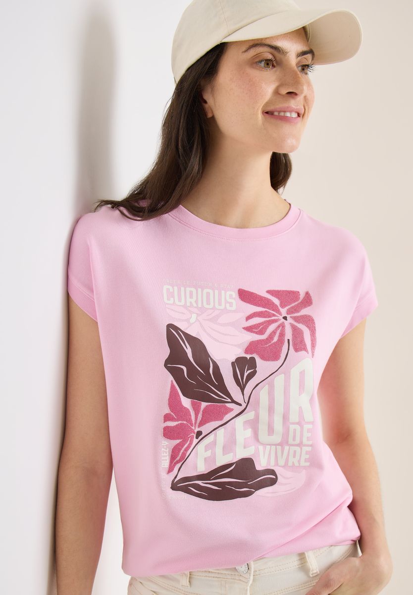 T-Shirt mit Boatneck und Frontprint