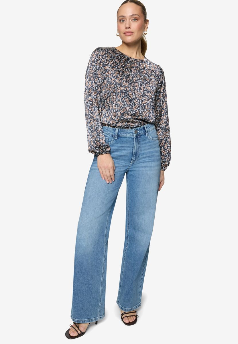 Satinbluse   langarm mit Blumen