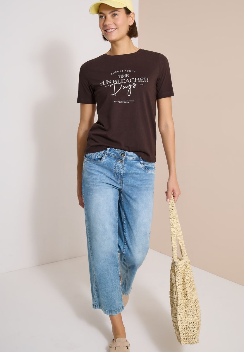 T-Shirt mit Boat Neck und Wording Artwork