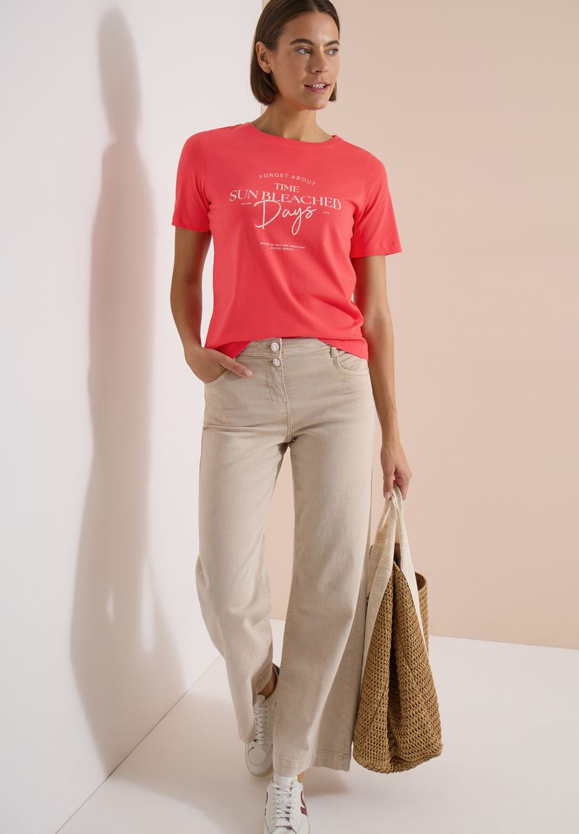 T-Shirt mit Boat Neck und Wording Artwork