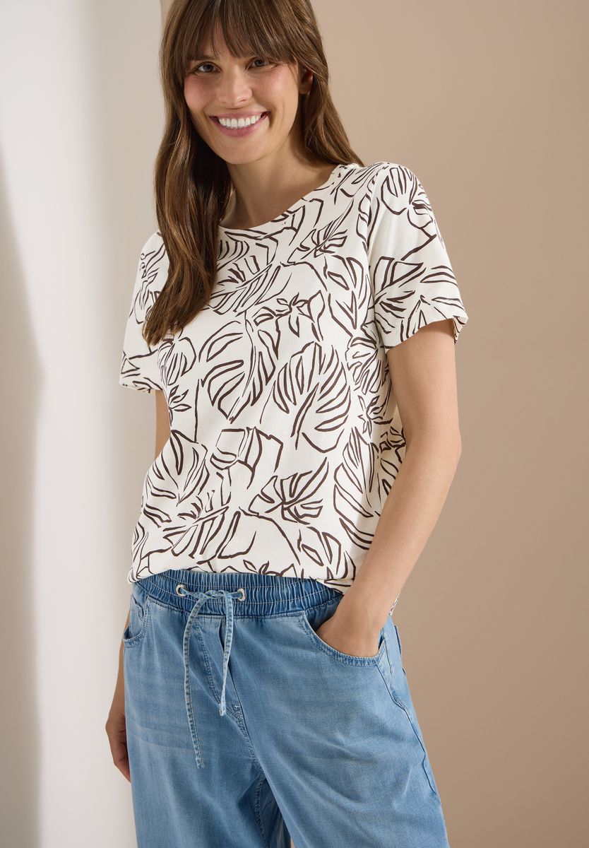 T-Shirt mit Rundhals und Blätterprint