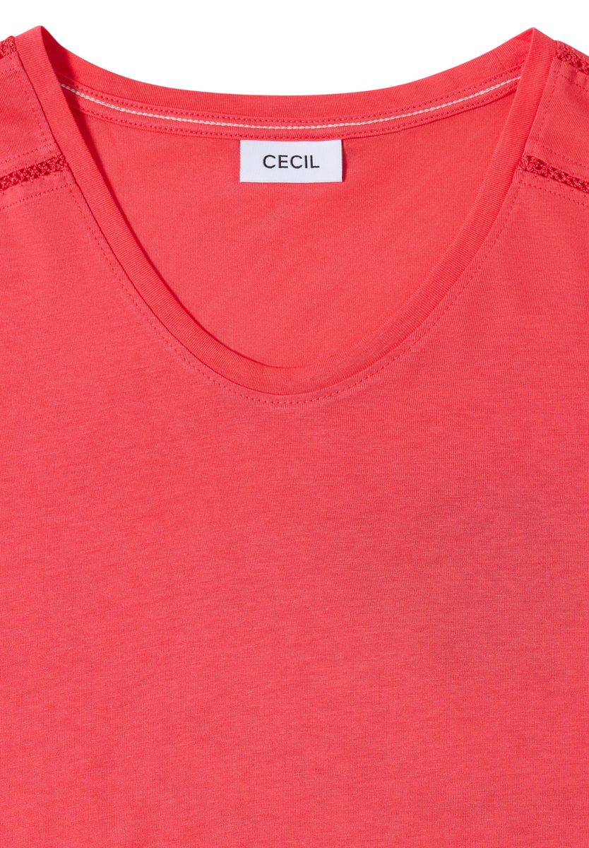 T-Shirt mit V-Neck und Spitzendetail