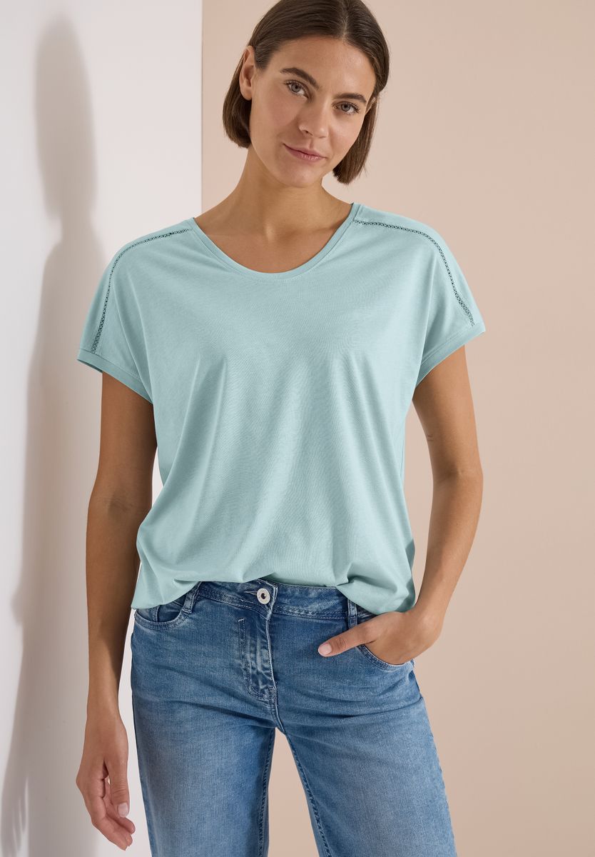 T-Shirt mit V-Neck und Spitzendetail