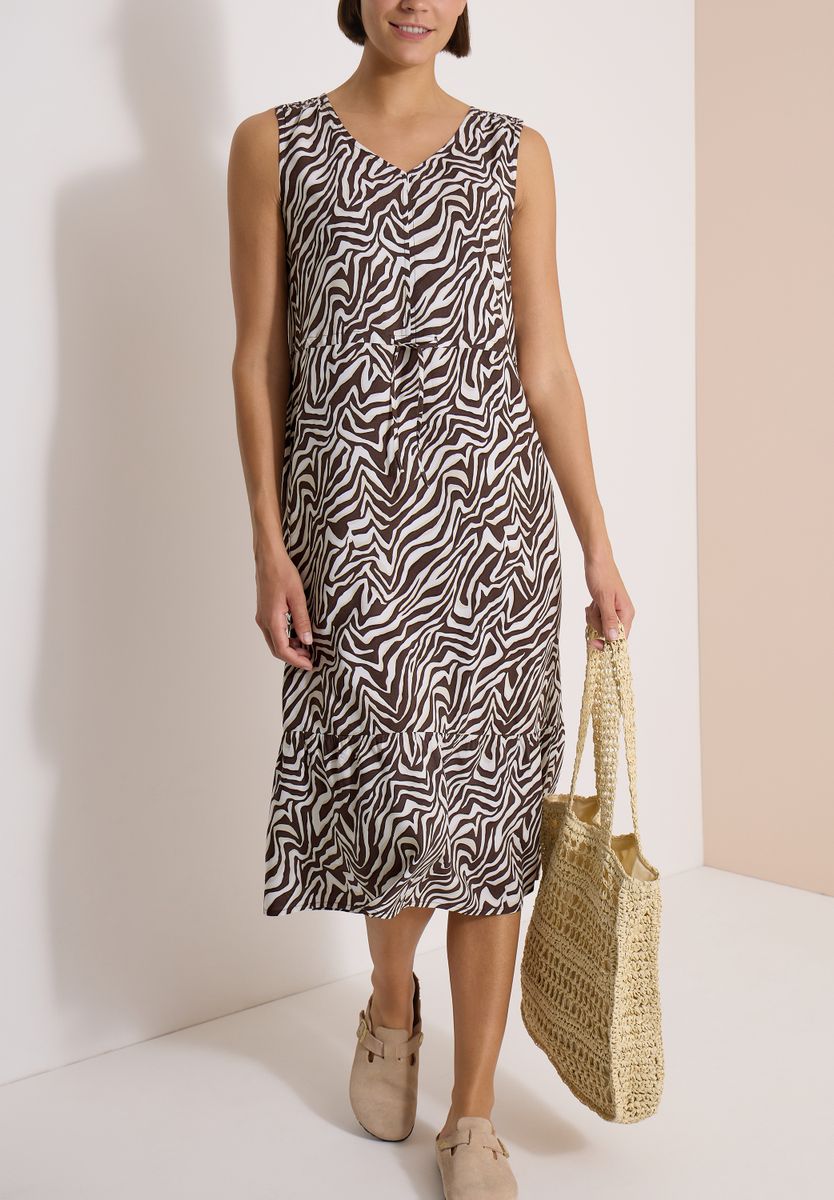 Midikleid mit V-Neck und Zebraprint
