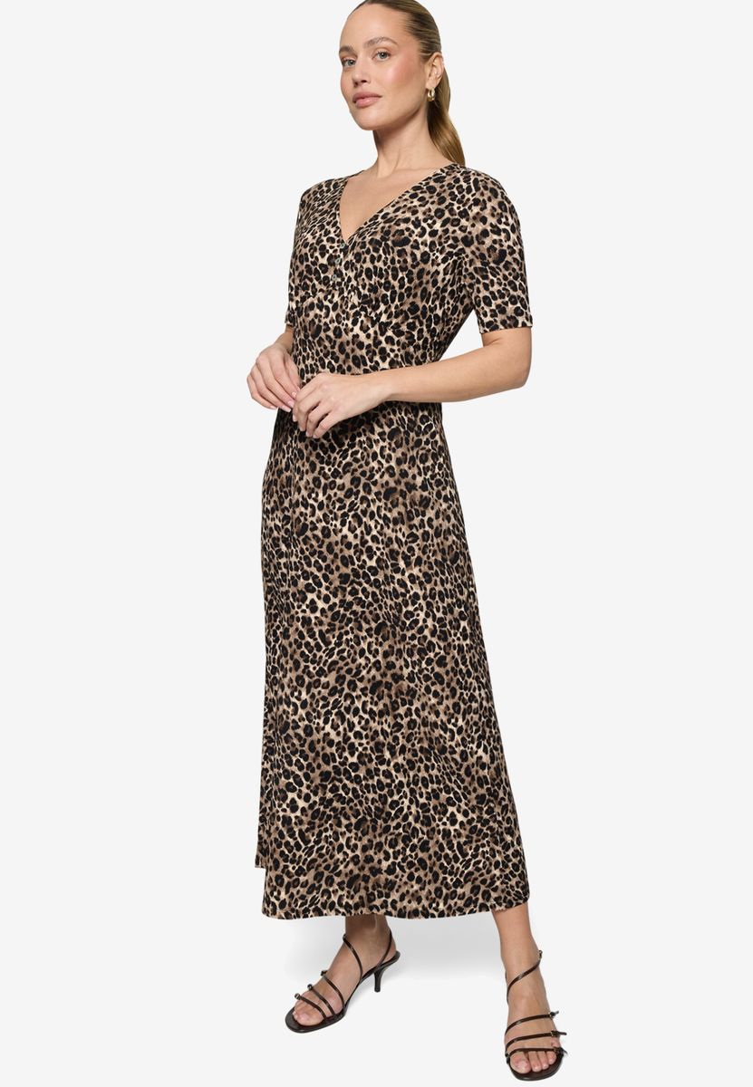 Maxikleid  kurzarm mit Leoprint