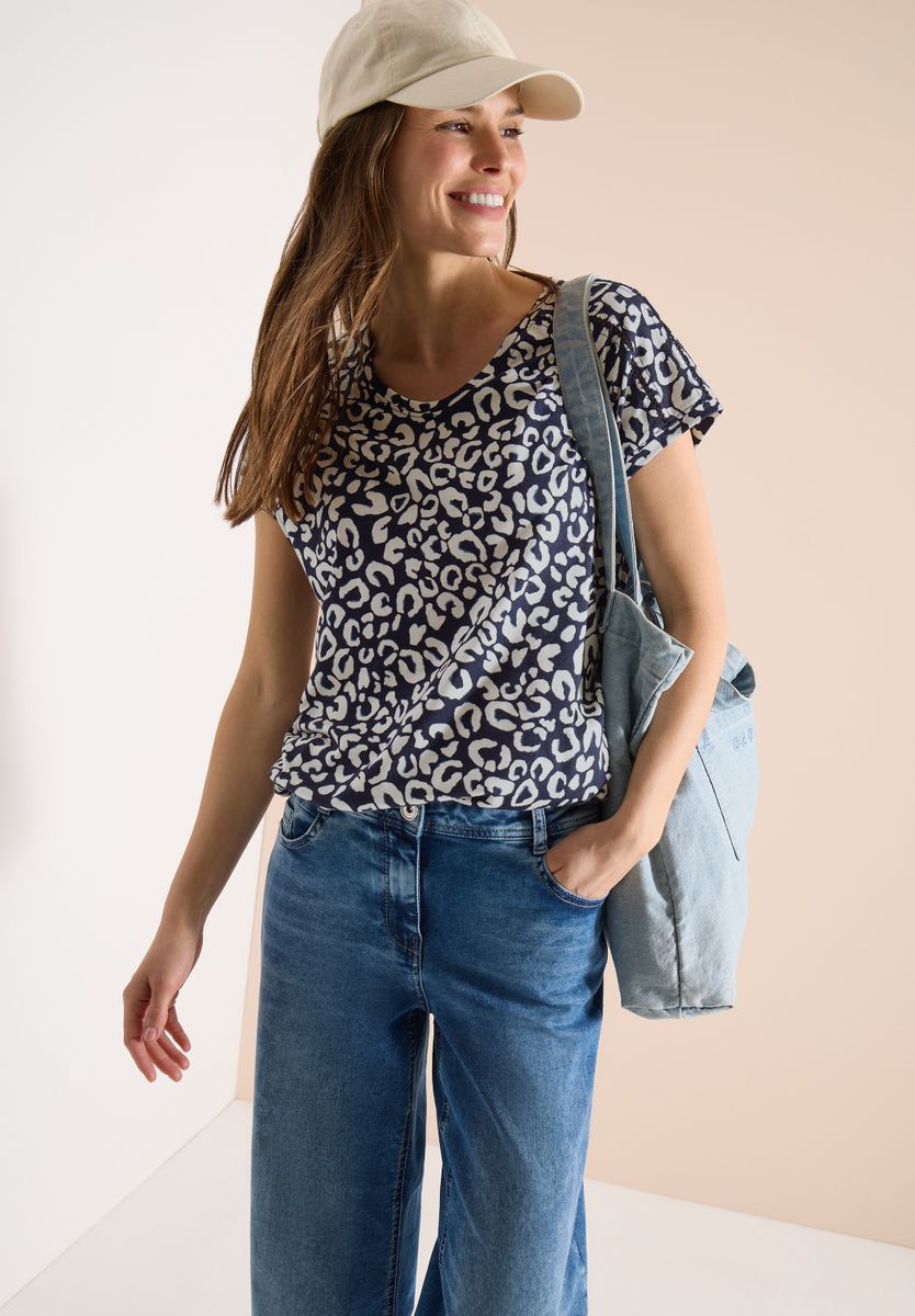 Shirt mit Spitzendetail und Leo-Print