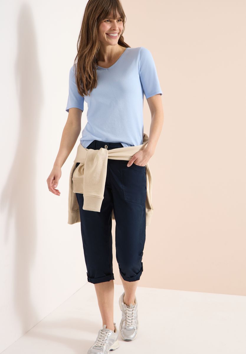 Mid Waist Slim Leg Hose mit Turn-Up