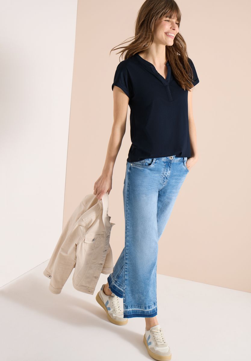 Shirt mit Split Neck im Tunika-Look