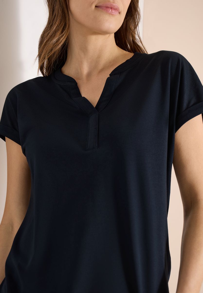 Shirt mit Split Neck im Tunika-Look