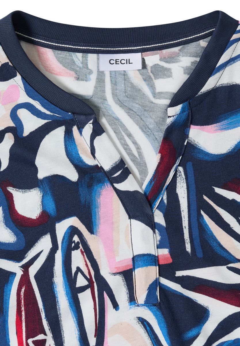 T-Shirt mit Split Neck und Grafikprint