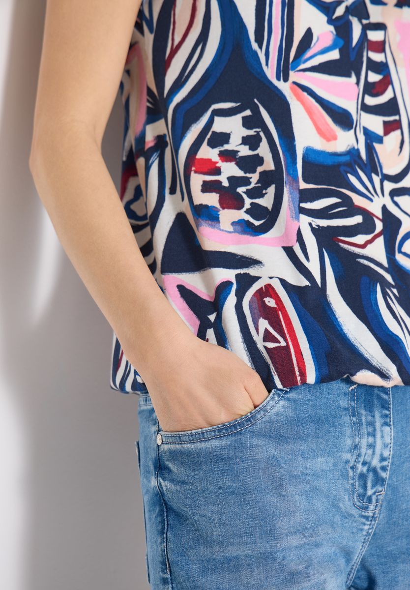 T-Shirt mit Split Neck und Grafikprint