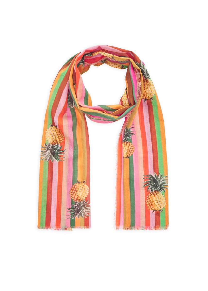 Leichter Schal aus Baumwolle mit Streifen und Ananas-Motiven
