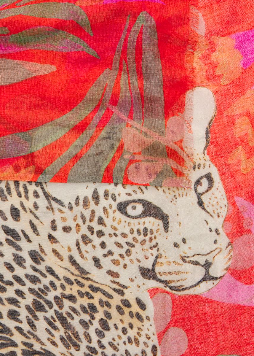 Schal aus feiner Baumwollmischung mit Leopard-Motiv