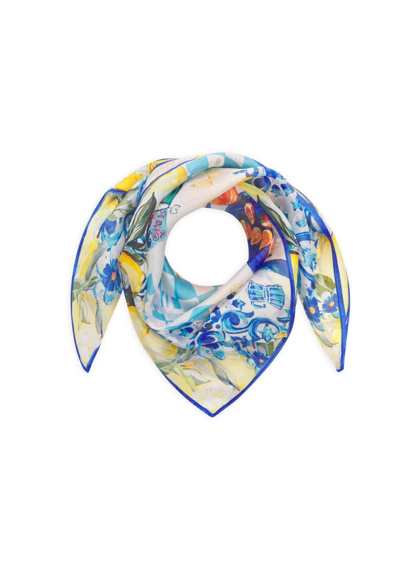 3ER PACK - Luxuriöses Tuch aus reiner Seide mit Zitronen-Motiven