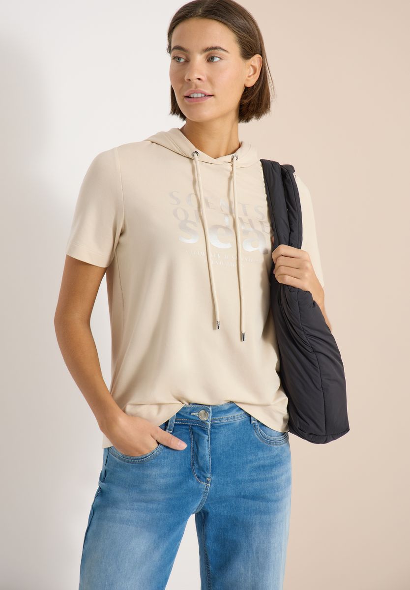 Kurzarm Shirt mit Kapuze und Wording