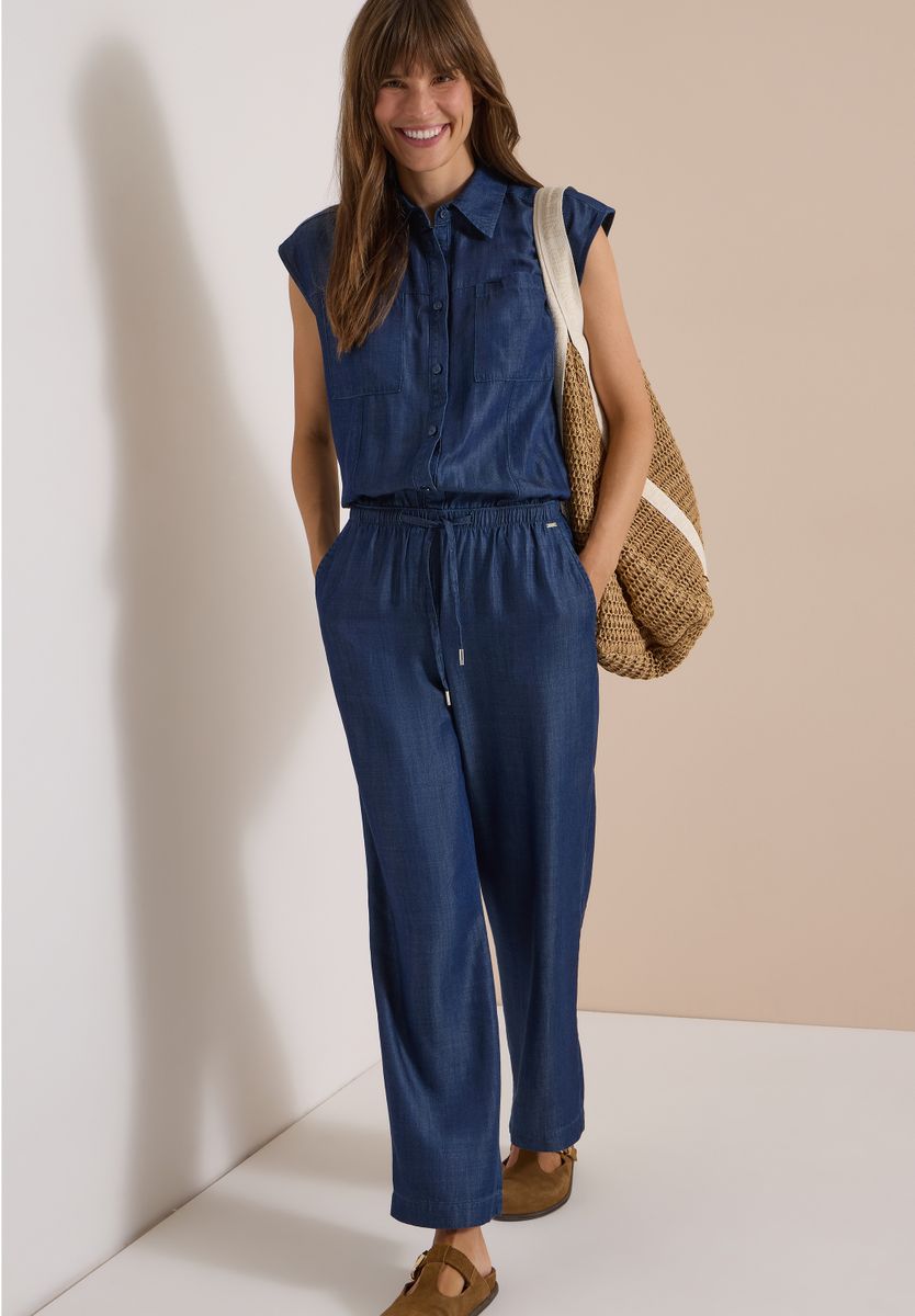 Wide Leg Jumpsuit in Denim-Optik