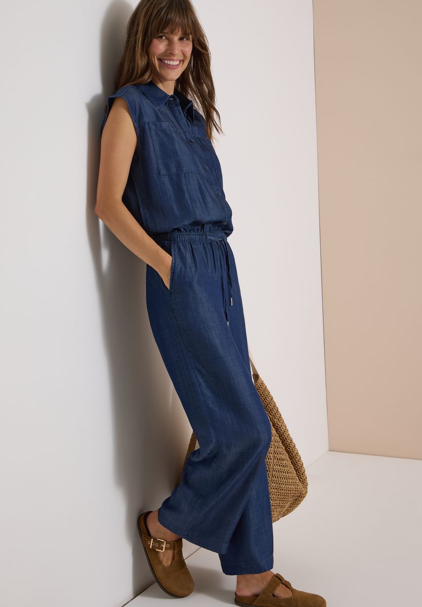 Wide Leg Jumpsuit in Denim-Optik