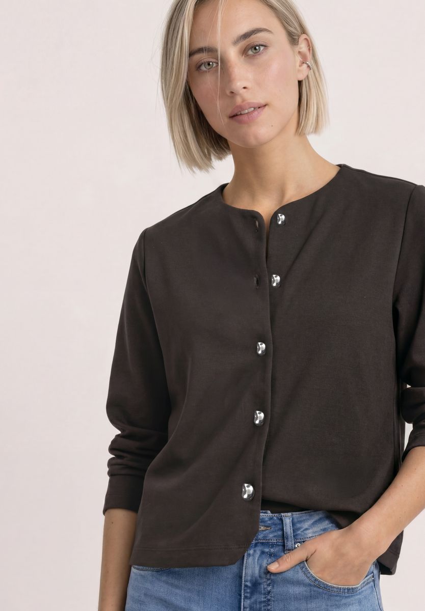 Strick-Look Jacke mit dekorativen Knöpfen