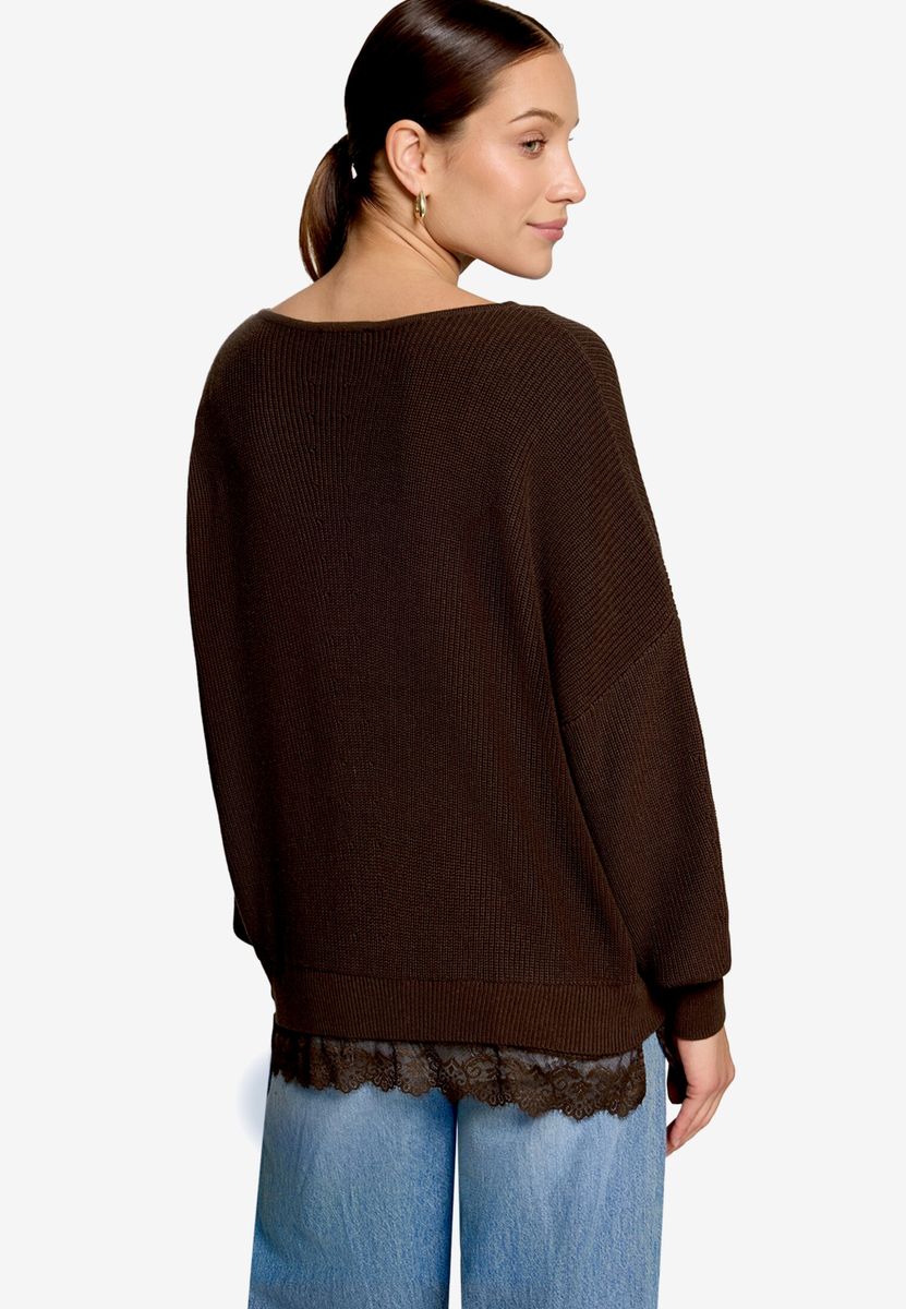 Strickpullover mit Spitzenkante