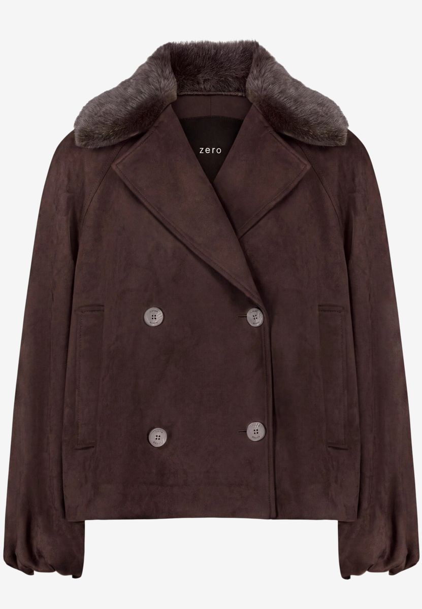 Velourslederjacke mit Kunstfellkragen