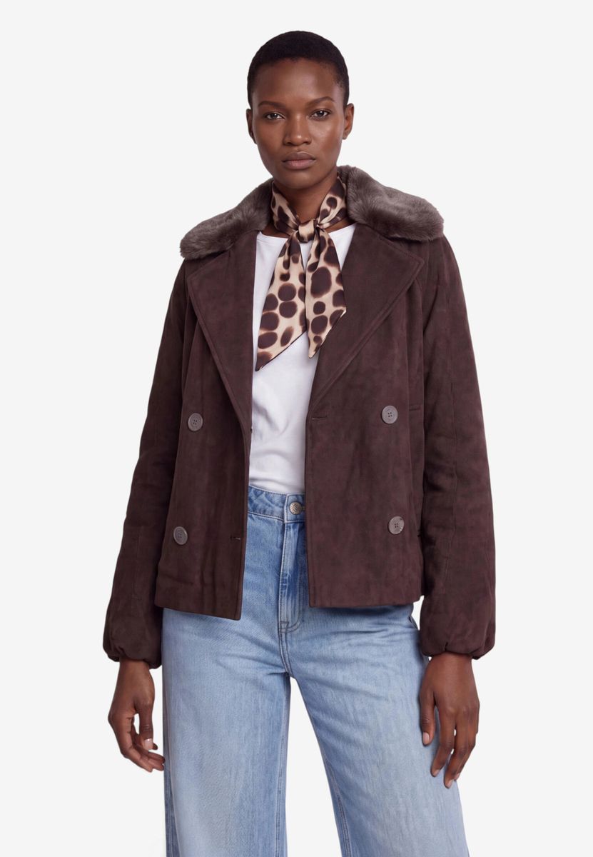 Velourslederjacke mit Kunstfellkragen