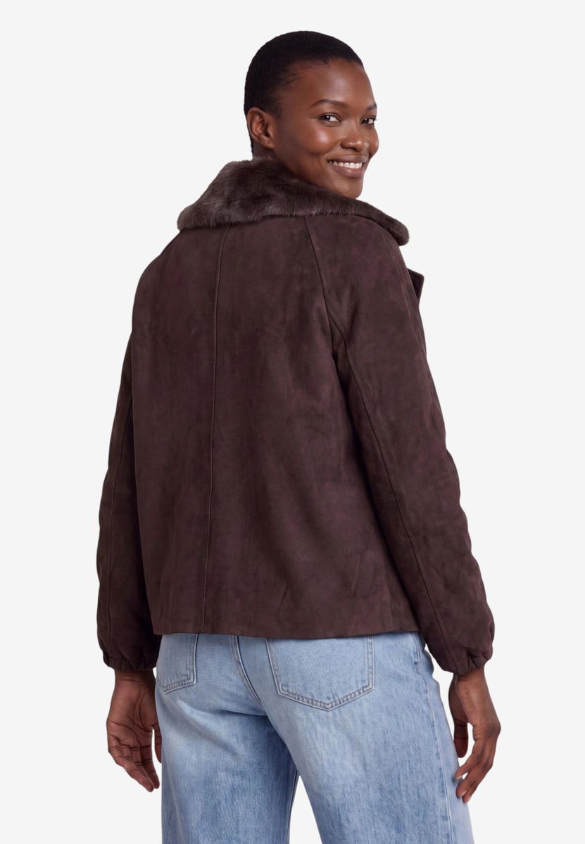 Velourslederjacke mit Kunstfellkragen