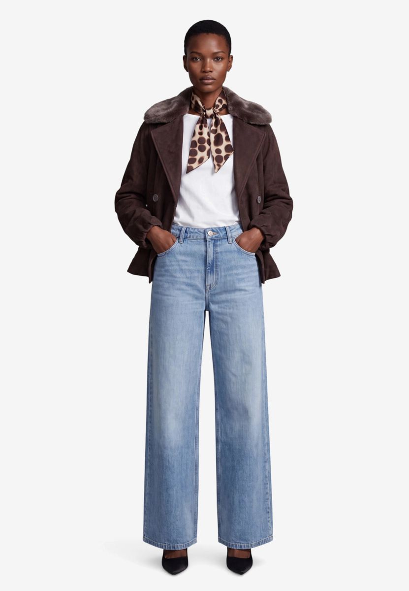 Velourslederjacke mit Kunstfellkragen