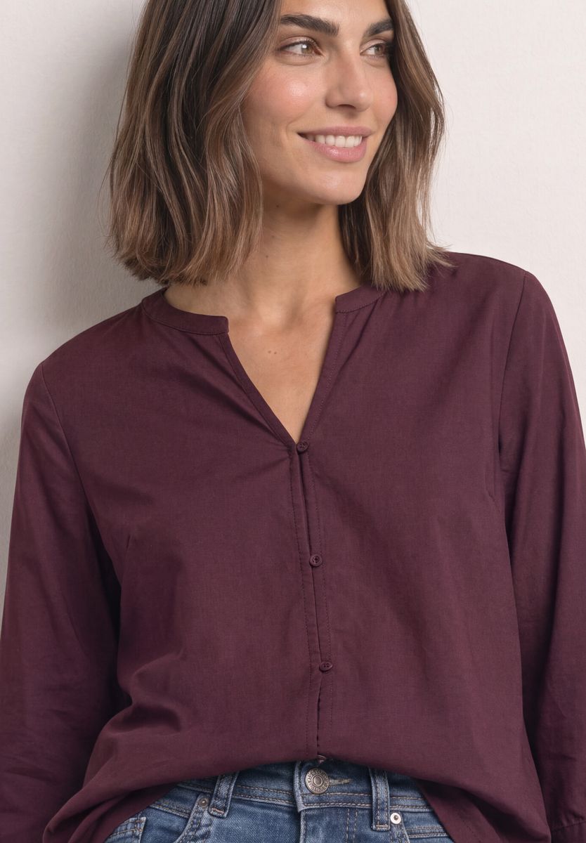 3/4-Arm Bluse mit Split Neck