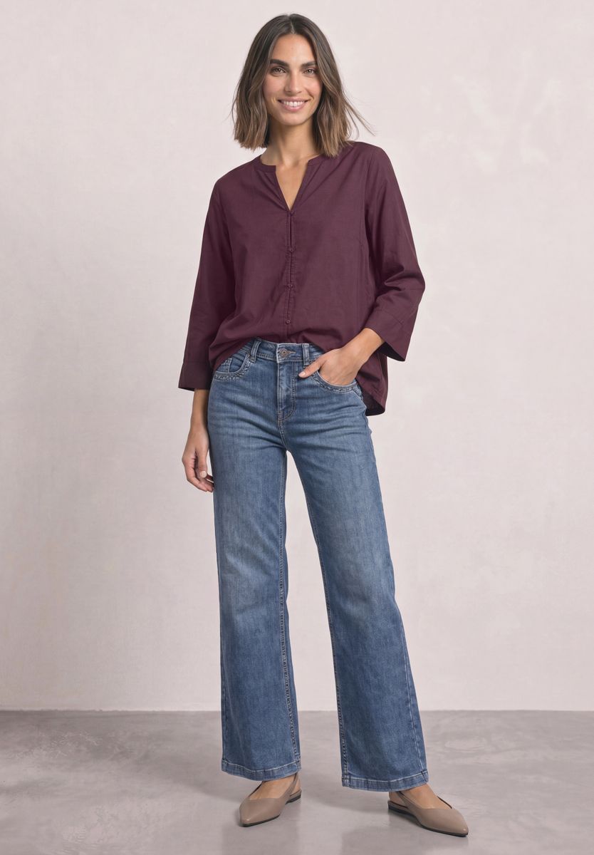 3/4-Arm Bluse mit Split Neck