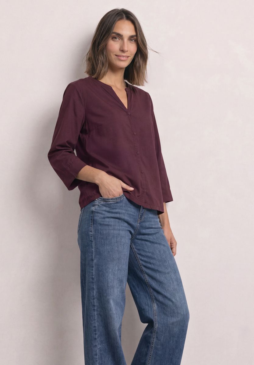 3/4-Arm Bluse mit Split Neck