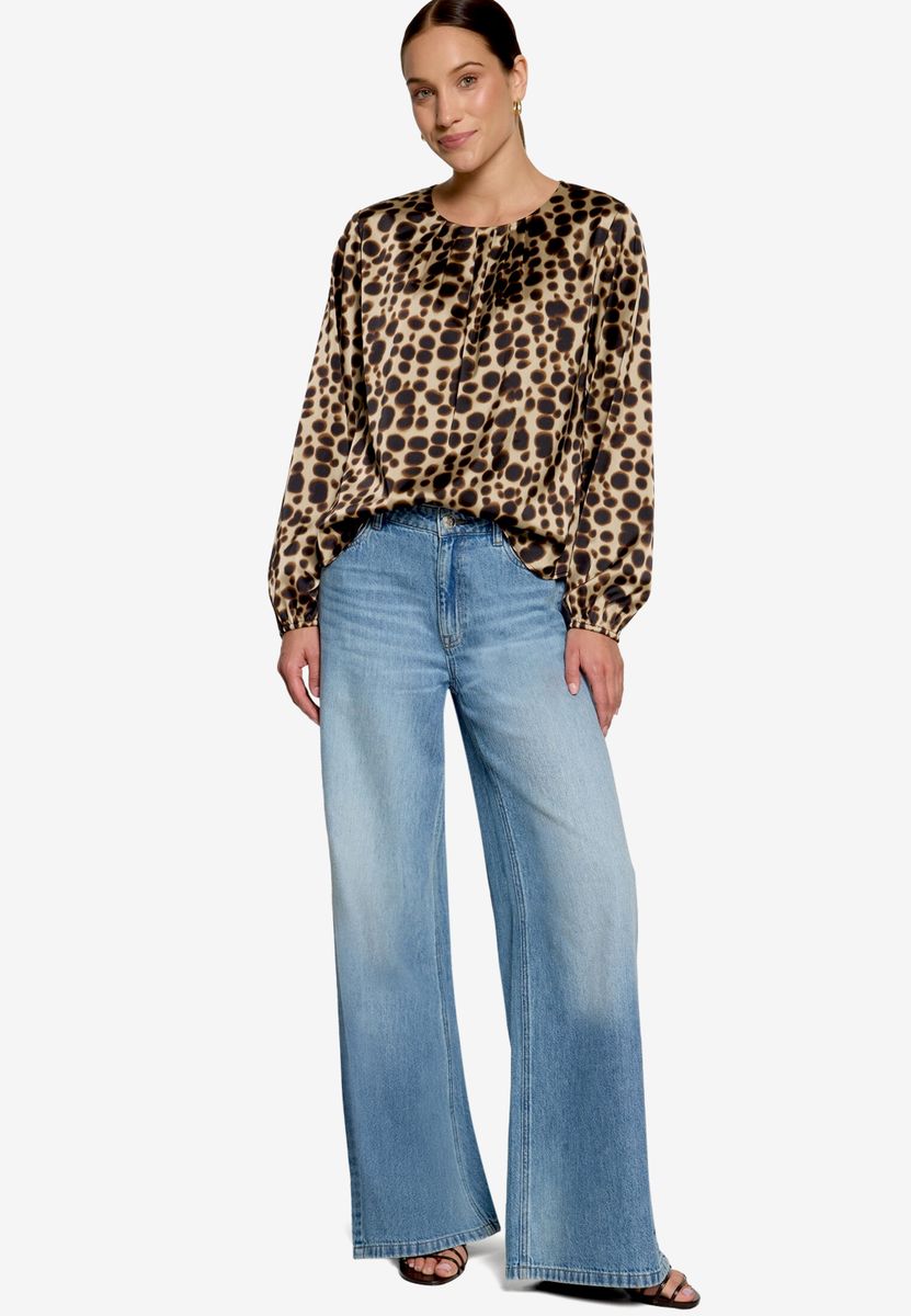 Gemusterte Satin-Bluse  mit Rundhalsausschnitt
