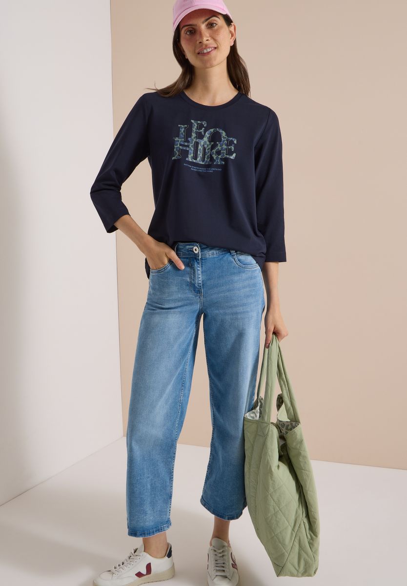 3/4-Arm Shirt mit Wording im Leo-Look