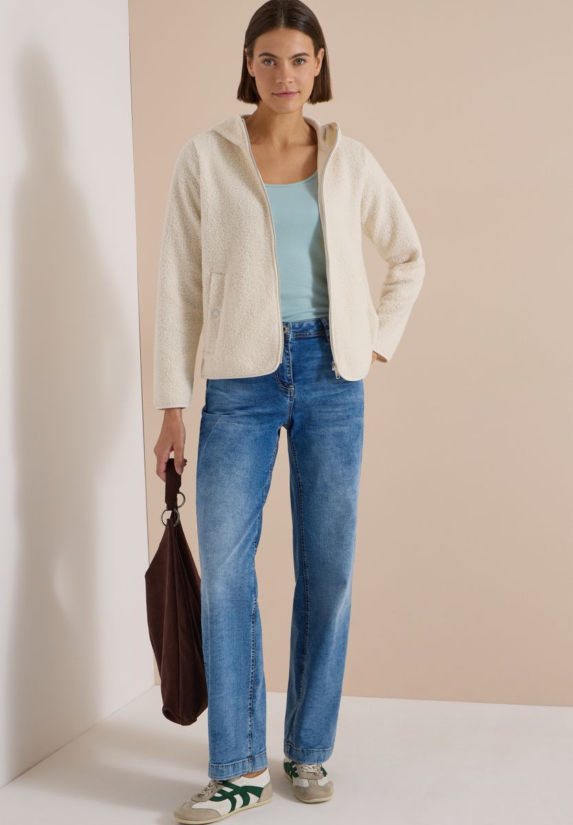 Teddy-Jacke mit Kapuze in Unifarbe