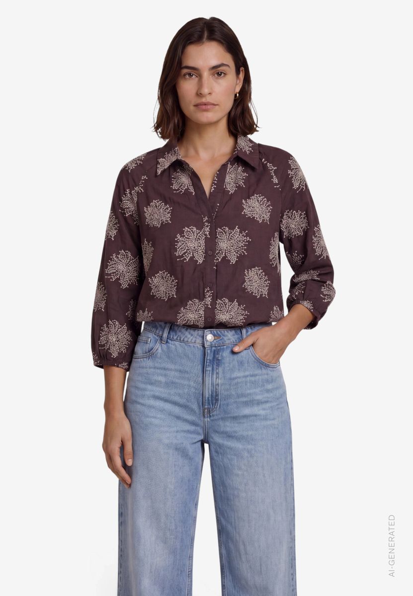 Oversized-Bluse  3/4 Arm mit Stickerei