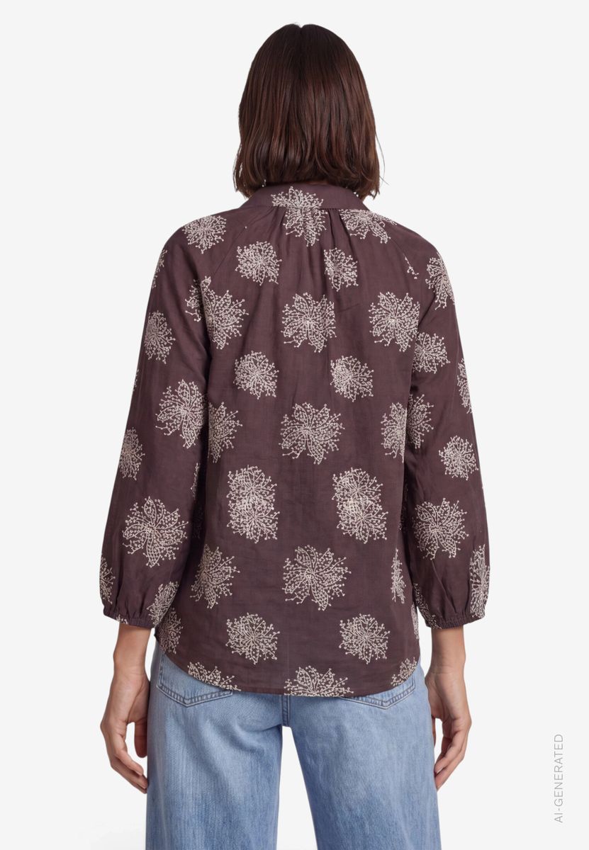 Oversized-Bluse  3/4 Arm mit Stickerei