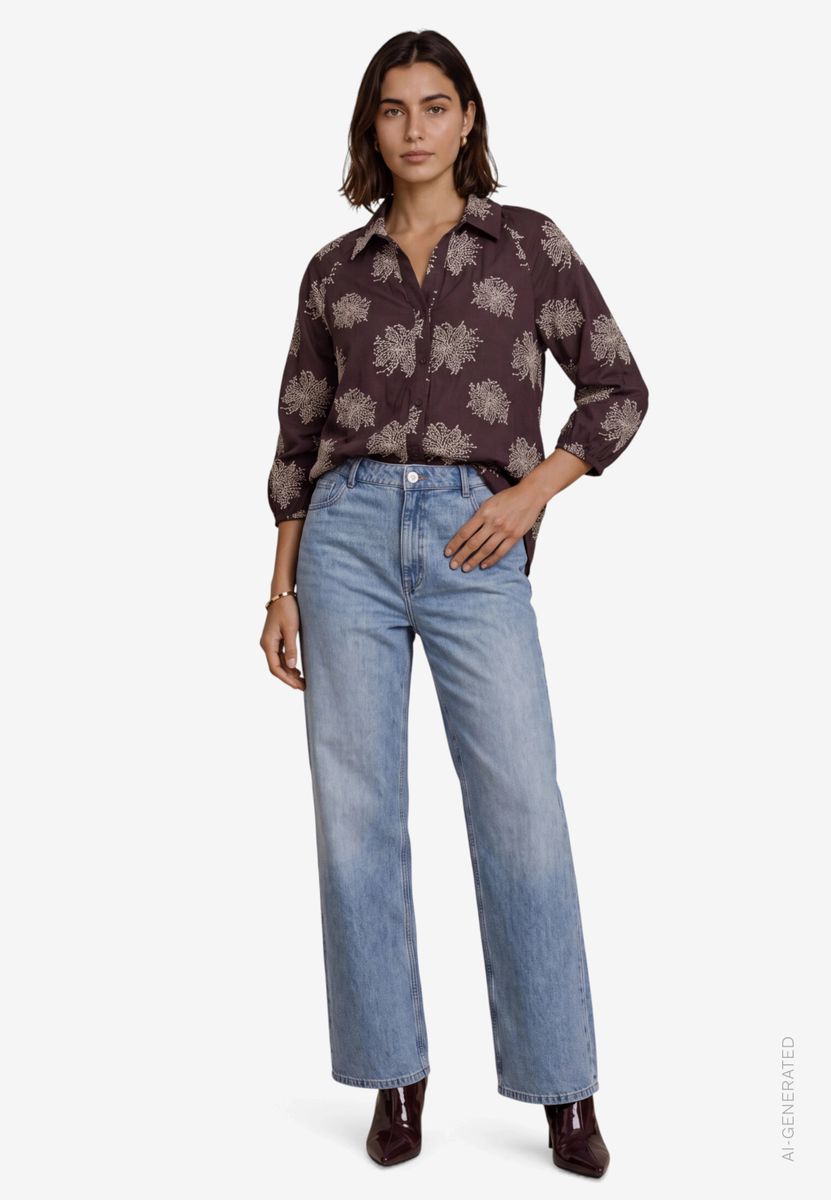 Oversized-Bluse  3/4 Arm mit Stickerei