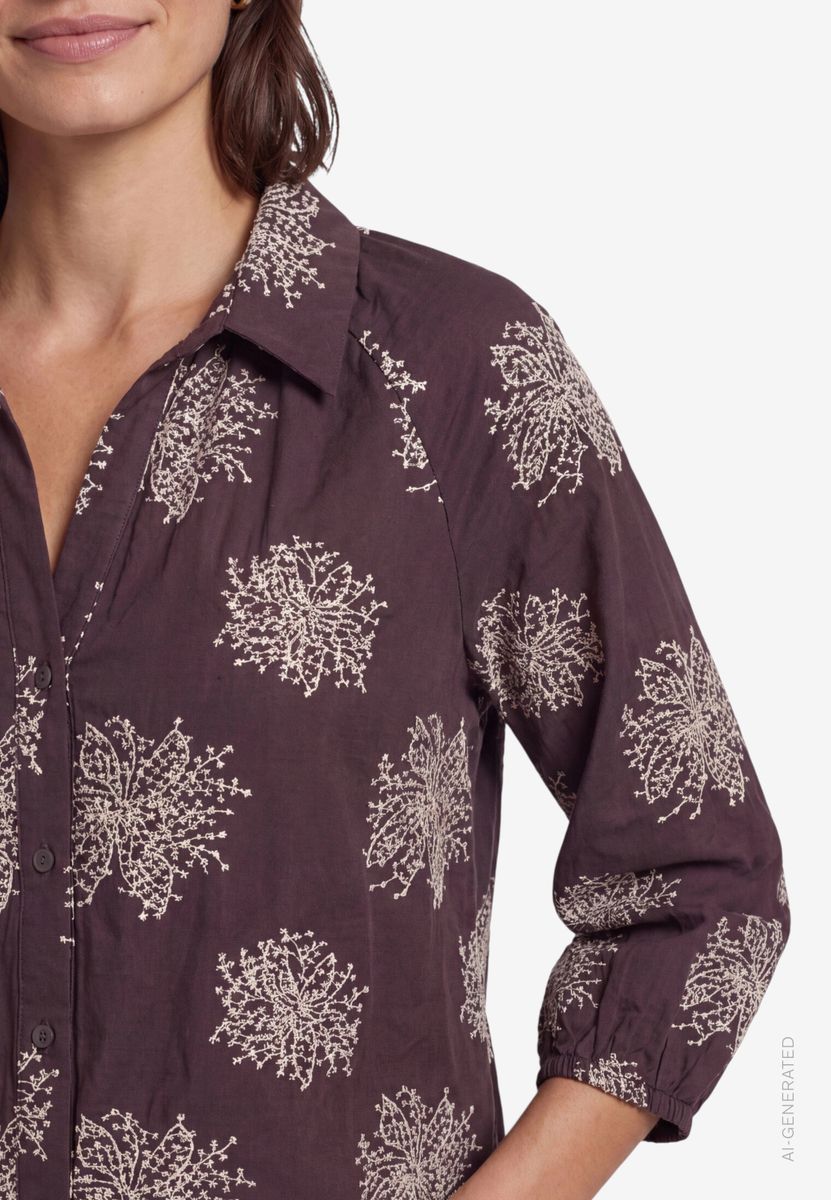 Oversized-Bluse  3/4 Arm mit Stickerei